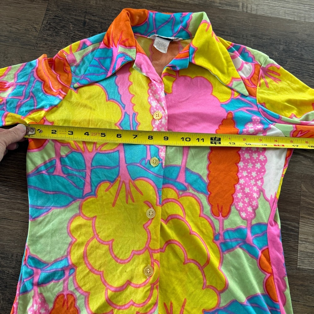 70’s Alice Stuart mod colorful hippie vintage button shirt - Picture 8 of 11